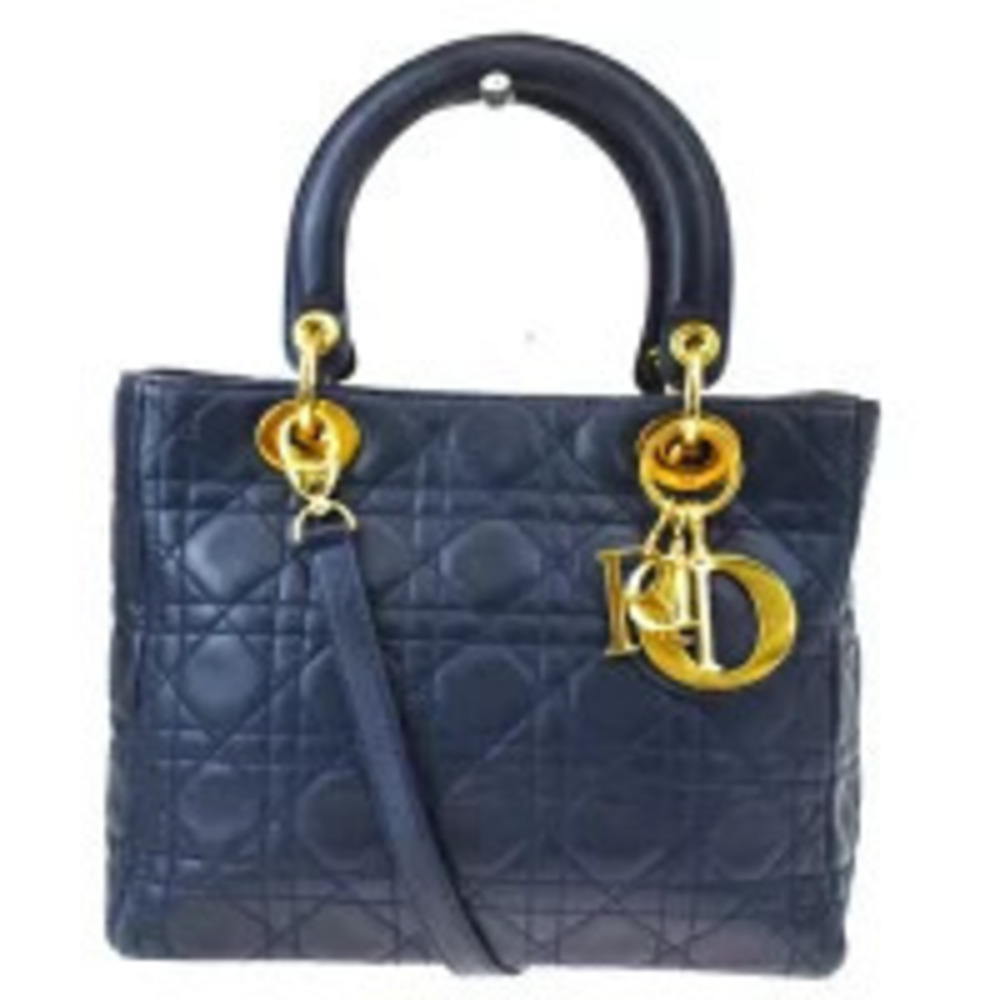 Christian Dior Handbag Shoulder Lady Cannage Navy Blue